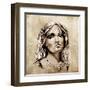 Sketch Of Tattoo Art, Lovely And Passionate Look From A Tent Of American Indian Girl-outsiderzone-Framed Art Print