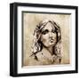 Sketch Of Tattoo Art, Lovely And Passionate Look From A Tent Of American Indian Girl-outsiderzone-Framed Art Print