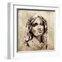 Sketch Of Tattoo Art, Lovely And Passionate Look From A Tent Of American Indian Girl-outsiderzone-Framed Art Print