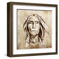 Sketch Of Tattoo Art, Monster Mask With White Fire-outsiderzone-Framed Art Print