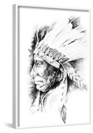 'Sketch Of Tattoo Art, Native American Indian Head, Chief, Isolated