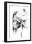 Sketch Of Tattoo Art, Native American Indian Head, Chief, Isolated-outsiderzone-Framed Art Print