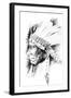 Sketch Of Tattoo Art, Native American Indian Head, Chief, Isolated-outsiderzone-Framed Art Print