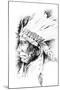 Sketch Of Tattoo Art, Native American Indian Head, Chief, Isolated-outsiderzone-Mounted Art Print