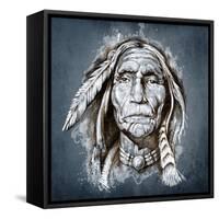 Sketch Of Tattoo Art, Portrait Of American Indian Head-outsiderzone-Framed Stretched Canvas