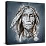 Sketch Of Tattoo Art, Portrait Of American Indian Head-outsiderzone-Stretched Canvas