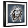 Sketch Of Tattoo Art, Portrait Of American Indian Head-outsiderzone-Framed Art Print