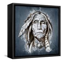 Sketch Of Tattoo Art, Portrait Of American Indian Head-outsiderzone-Framed Stretched Canvas