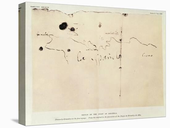 Sketch of the Coast of Espanola-Christopher Columbus-Stretched Canvas