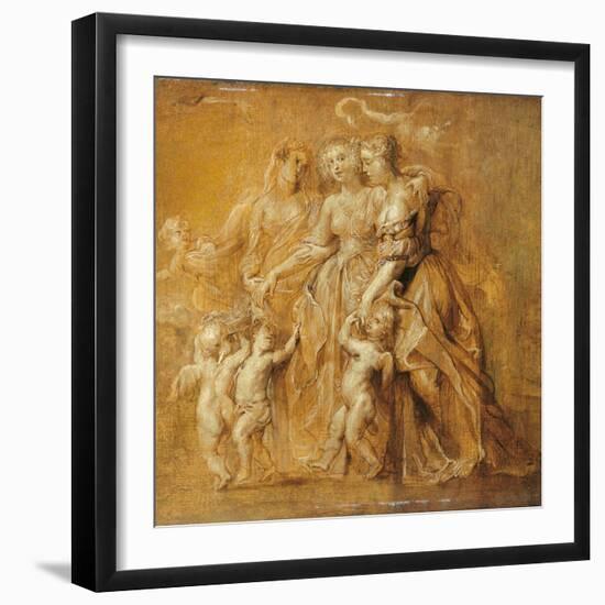 Sketch of Women with Putti-Peter Paul Rubens-Framed Art Print