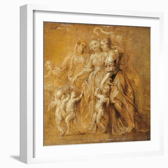 Sketch of Women with Putti-Peter Paul Rubens-Framed Art Print
