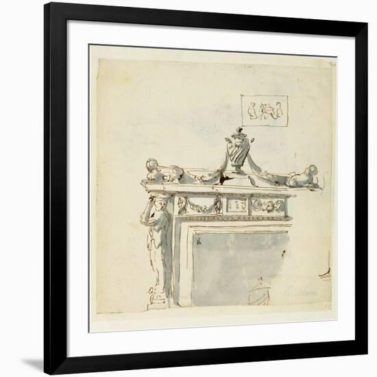 Sketched Design for a Fireplace-Robert Adam-Framed Giclee Print