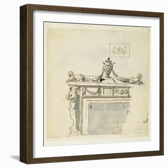 Sketched Design for a Fireplace-Robert Adam-Framed Giclee Print