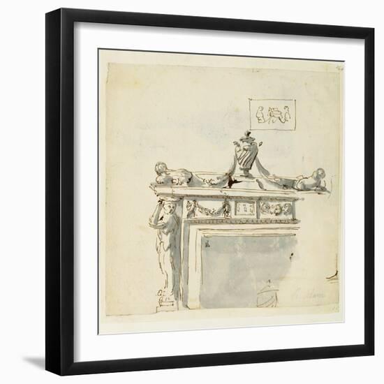 Sketched Design for a Fireplace-Robert Adam-Framed Giclee Print