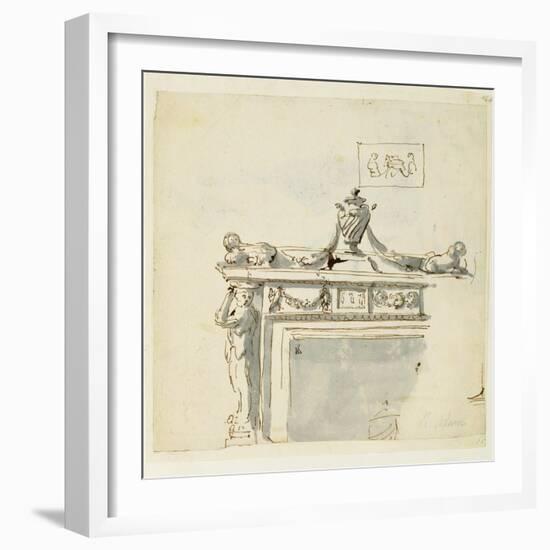 Sketched Design for a Fireplace-Robert Adam-Framed Giclee Print