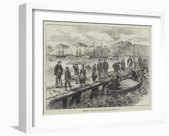 Sketches in Iceland, Landing Dried Cod at Reykjavik-L. Huard-Framed Giclee Print