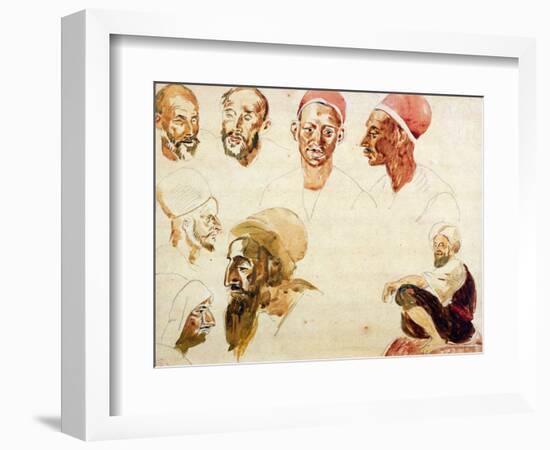 Sketches of Heads-Eugene Delacroix-Framed Giclee Print