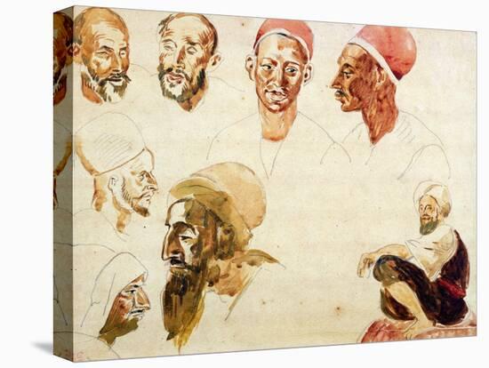 Sketches of Heads-Eugene Delacroix-Stretched Canvas