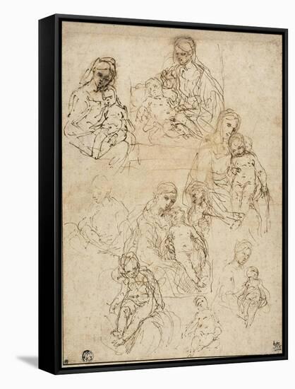 Sketches of the Virgin and Child, and the Holy Family, 1642-48-Simone Cantarini-Framed Stretched Canvas