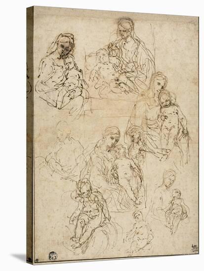 Sketches of the Virgin and Child, and the Holy Family, 1642-48-Simone Cantarini-Stretched Canvas
