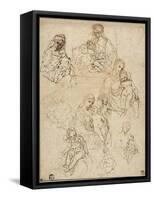 Sketches of the Virgin and Child, and the Holy Family, 1642-48-Simone Cantarini-Framed Stretched Canvas