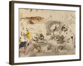 Sketches of Tigers and Men in 16th Century Costume, 1828-29-Eugene Delacroix-Framed Giclee Print