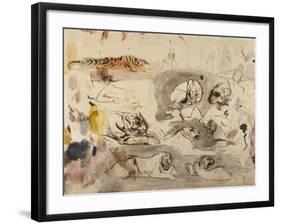 Sketches of Tigers and Men in 16th Century Costume, 1828-29-Eugene Delacroix-Framed Giclee Print