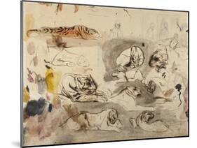 Sketches of Tigers and Men in 16th Century Costume, 1828-29-Eugene Delacroix-Mounted Giclee Print