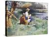 Sketching by the River-William Kay Blacklock-Stretched Canvas