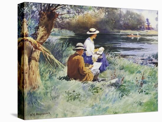 Sketching by the River-William Kay Blacklock-Stretched Canvas