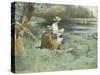 Sketching by the River-William Blacklock-Stretched Canvas