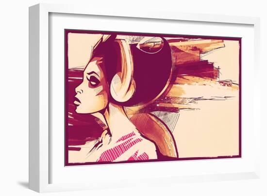 Sketchy Girl with Headphones-Jeff Langevin-Framed Photographic Print