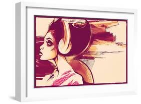 Sketchy Girl with Headphones-Jeff Langevin-Framed Photographic Print