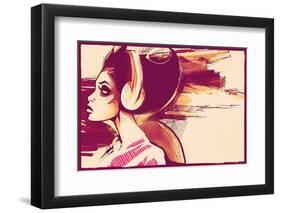 Sketchy Girl with Headphones-Jeff Langevin-Framed Photographic Print