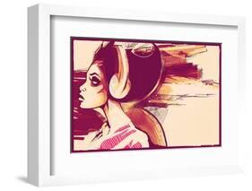 Sketchy Girl with Headphones-Jeff Langevin-Framed Photographic Print
