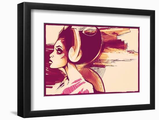 Sketchy Girl with Headphones-Jeff Langevin-Framed Premium Photographic Print