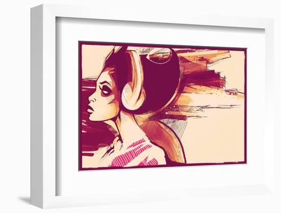 Sketchy Girl with Headphones-Jeff Langevin-Framed Premium Photographic Print