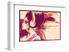 Sketchy Girl with Headphones-Jeff Langevin-Framed Premium Photographic Print