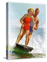 "Ski Boarding Couple,"June 27, 1936-Robert C. Kauffmann-Stretched Canvas