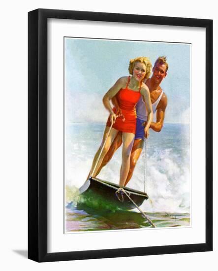 "Ski Boarding Couple,"June 27, 1936-Robert C. Kauffmann-Framed Giclee Print