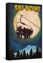 Ski Bowl - New York - Ski Lift and Full Moon-Lantern Press-Framed Stretched Canvas