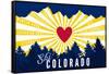 Ski Colorado - Heart and Treeline-Lantern Press-Framed Stretched Canvas