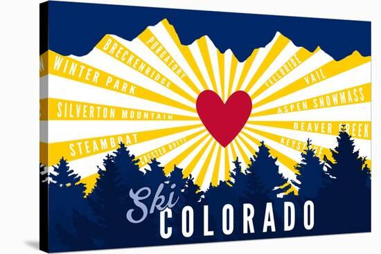 Ski Colorado - Heart and Treeline-Lantern Press-Stretched Canvas