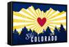 Ski Colorado - Heart and Treeline-Lantern Press-Framed Stretched Canvas