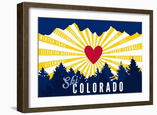 Ski Colorado - Heart and Treeline-Lantern Press-Framed Art Print