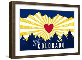 Ski Colorado - Heart and Treeline-Lantern Press-Framed Art Print