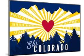 Ski Colorado - Heart and Treeline-Lantern Press-Mounted Art Print