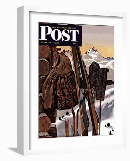 "Ski Equipment Still Life," Saturday Evening Post Cover, February 3, 1945-John Atherton-Framed Giclee Print