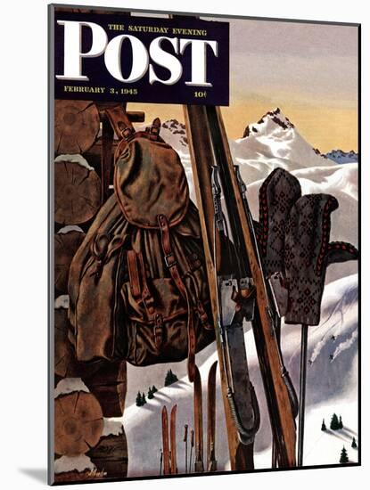 "Ski Equipment Still Life," Saturday Evening Post Cover, February 3, 1945-John Atherton-Mounted Giclee Print