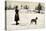 Ski Girl Towed by Dog-null-Stretched Canvas